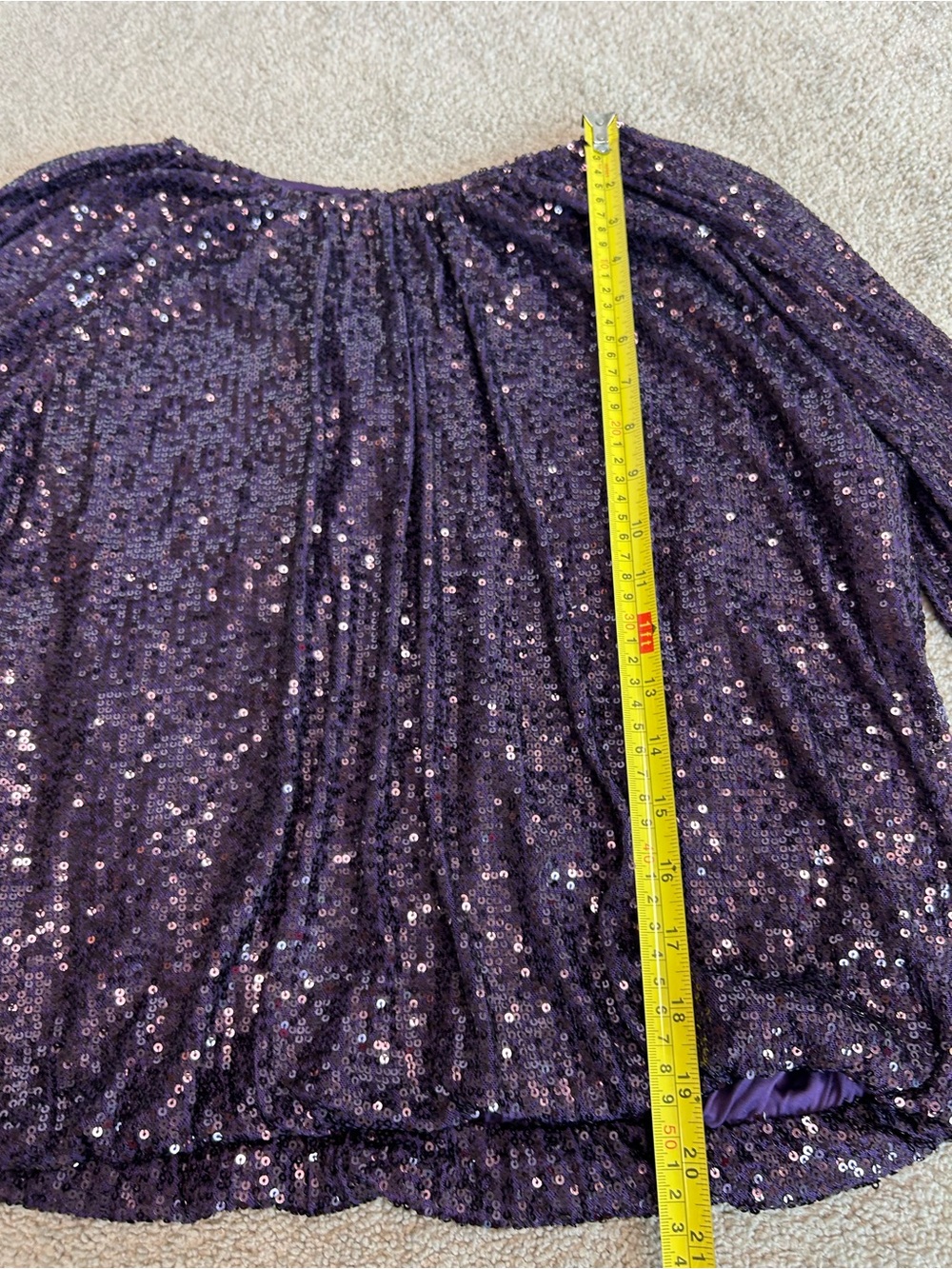 Suzy Shier plum purple Sequin Long Sleeve Peasant Blouse Sz L NWOT sparkly - Picture 6 of 11